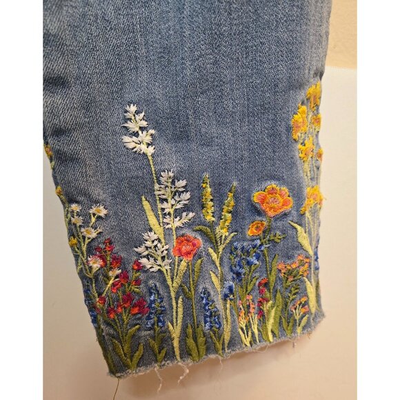 Driftwood Colette Embroidered Raw Edge Cropped Denim Jeans Size 28 - Picture 3 of 6
